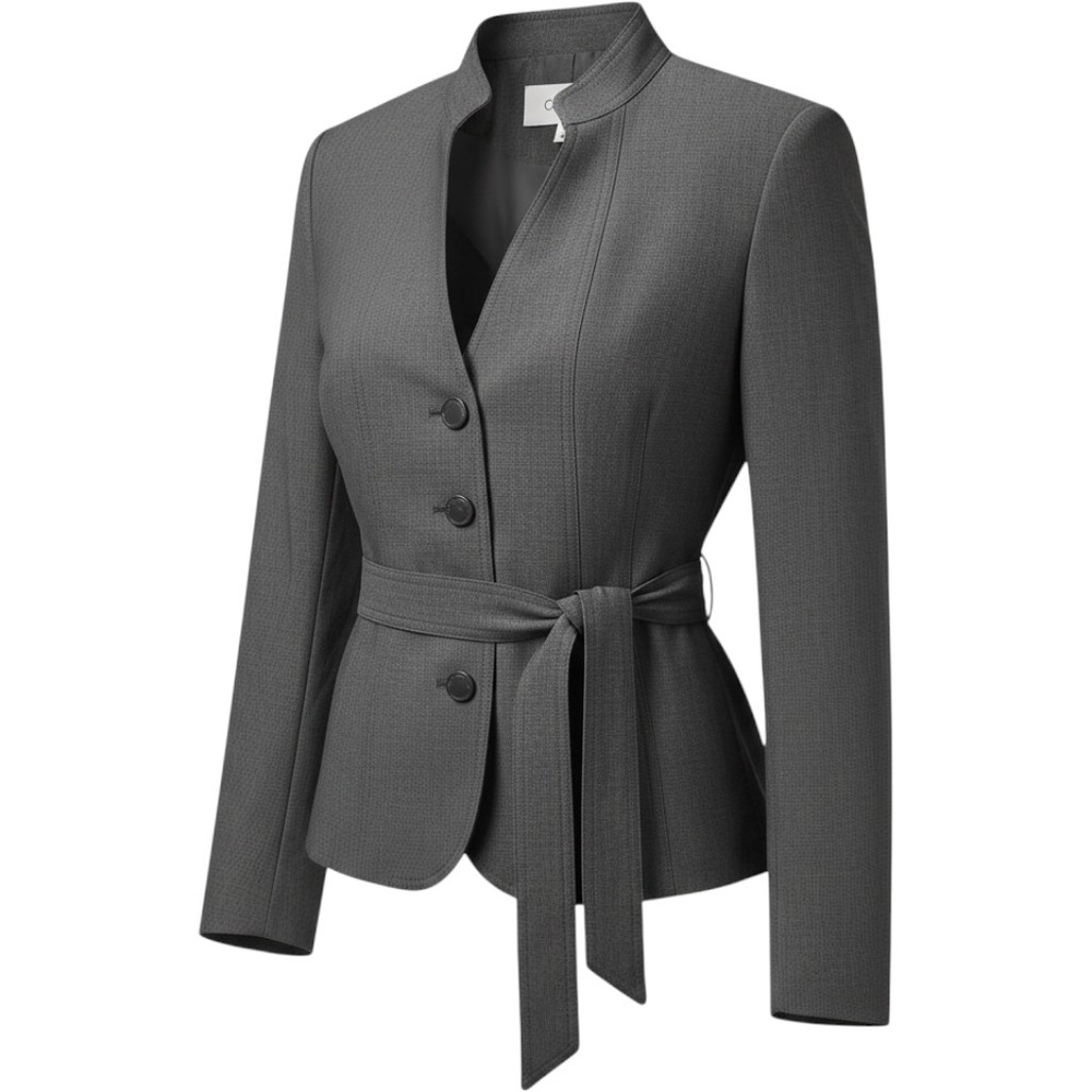 Calvin Klein Womens Charcoal Gray Stretch Tie Waist Blazer Jacket Size 2